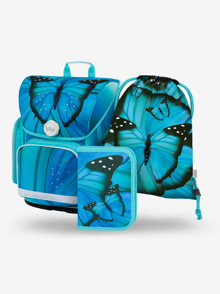 BAAGL  Blaues Schulset Ergo - Aktentasche, Federmäppchen, Tasche Baagl Butterfly