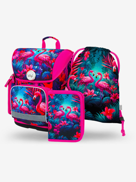 BAAGL  Pinkes Ergo-Schulset - Aktentasche, Federmäppchen, Tasche Baagl Flamingos