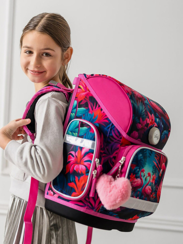 BAAGL  Pinkes Ergo-Schulset - Aktentasche, Federmäppchen, Tasche Baagl Flamingos