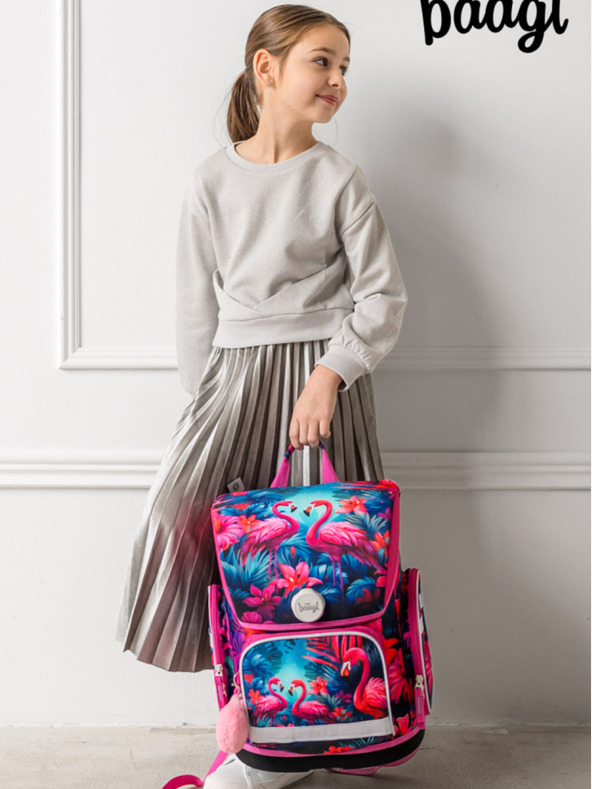 BAAGL  Pinkes Ergo-Schulset - Aktentasche, Federmäppchen, Tasche Baagl Flamingos