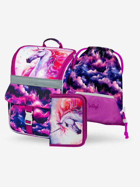 BAAGL  Lila Schulset Zippy – Aktentasche, Federmäppchen, Tasche Baagl Unicorn Kingdom