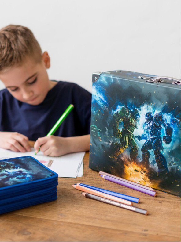 BAAGL  Blaues Schulmäppchen 3-stöckig Baagl Robots