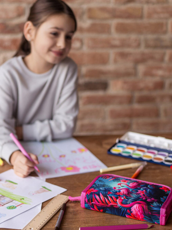 BAAGL  Rosa Schulmäppchen einreihig Baagl Flamingos