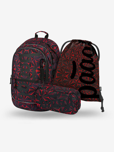 BAAGL  Schwarzes Schulset - Rucksack, Mäppchen, Tasche Baagl Core Red Polygon