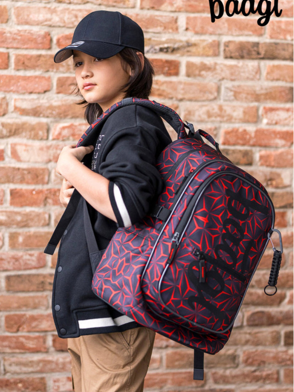 BAAGL  Schwarzes Schulset - Rucksack, Mäppchen, Tasche Baagl Core Red Polygon