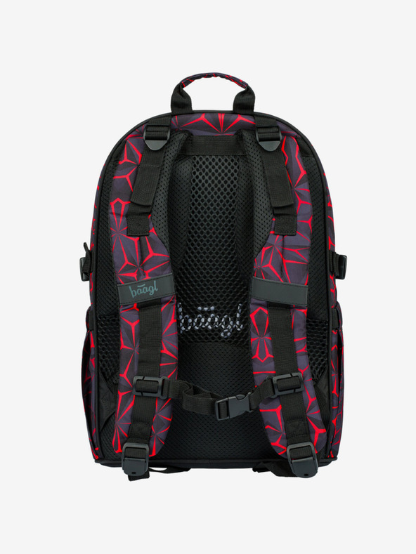 BAAGL  Schwarzes Schulset - Rucksack, Mäppchen, Tasche Baagl Core Red Polygon