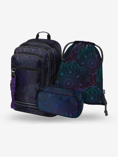 BAAGL  Schwarz gemustertes Schulset - Rucksack, Mäppchen und Tasche Baagl Cubic Zen