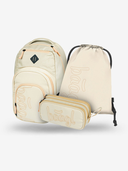 BAAGL  Beige Schulset - Rucksack, Mäppchen, Tasche Baagl Coolmate Beige