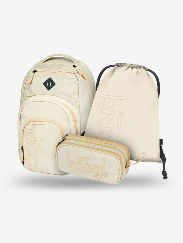 BAAGL  Beige Schulset - Rucksack, Mäppchen, Tasche Baagl Coolmate Beige