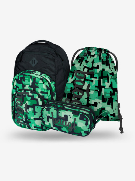 BAAGL  Schwarzes Schulset - Rucksack, Mäppchen, Tasche Baagl Coolmate Green