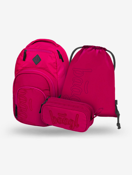 BAAGL  Rotes Schulset - Rucksack, Federmäppchen, Tasche Baagl Coolmate Ruby