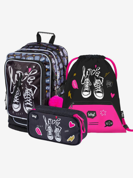 BAAGL  Schwarzes 3er Set Sneakers: Rucksack, Mäppchen und Tasche Baagl