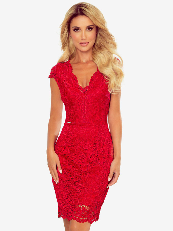numoco Spitzenkleid mit Ausschnitt - Rot Numoco