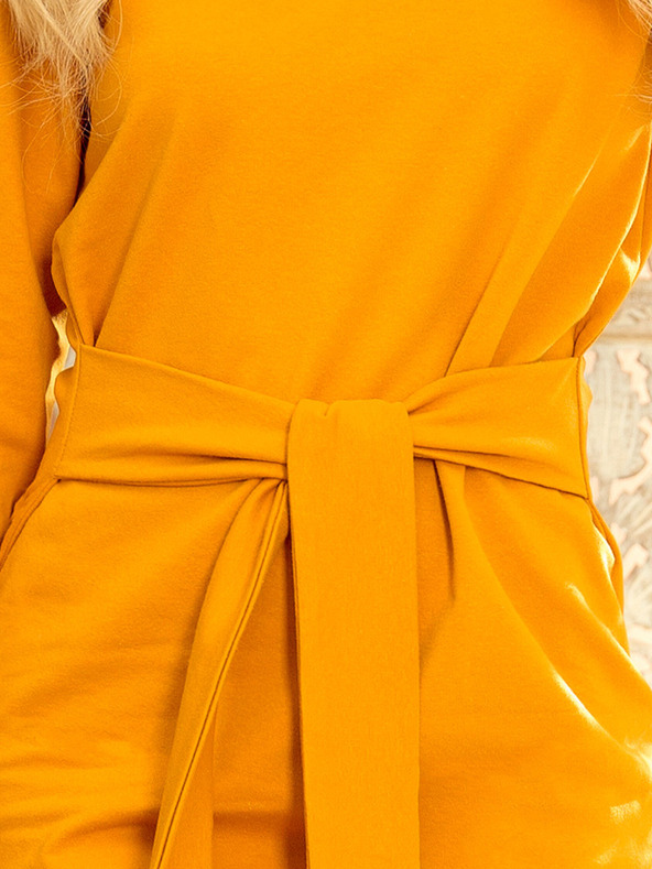 numoco Kleid mit breitem Gürtel - Senf Numoco