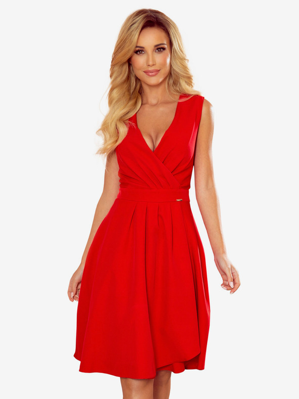 numoco ELLENA Elegantes Kleid mit Ausschnitt und Falte - Rot Numoco