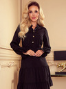 numoco Schwarzes Kleid mit Rüschen und goldenen Knöpfen Numoco