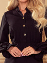 numoco Schwarzes Kleid mit Rüschen und goldenen Knöpfen Numoco