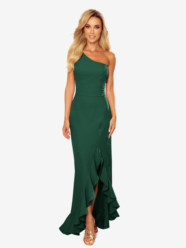 numoco Langes One-Shoulder-Kleid - Dunkelgrün Numoco