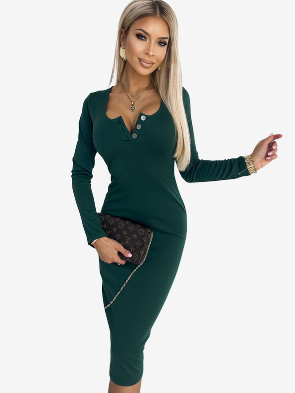 numoco Kleid mit drei Knöpfen am Ausschnitt - grün Numoco