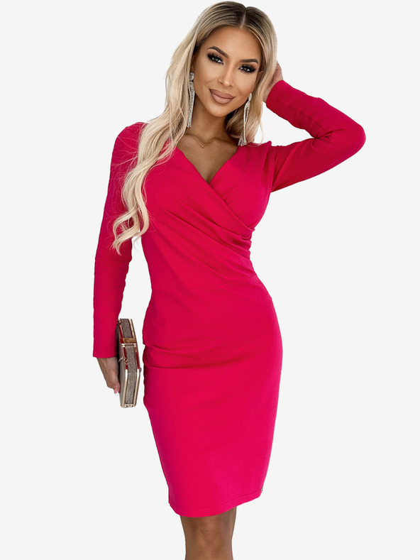 numoco Elegantes Baumwollkleid mit Bleistiftausschnitt und langen Ärmeln - fuchsia Numoco