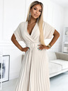 numoco FELICIA Plissiertes Midikleid mit herzförmigem Ausschnitt und breitem Gürtel - beige Numoco
