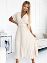 numoco FELICIA Plissiertes Midikleid mit herzförmigem Ausschnitt und breitem Gürtel - beige Numoco