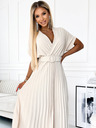 numoco FELICIA Plissiertes Midikleid mit herzförmigem Ausschnitt und breitem Gürtel - beige Numoco