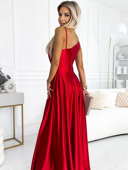 numoco Elegantes langes Kleid aus Satin mit einer Schulter - rot Numoco