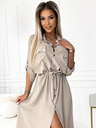 numoco Midikleid in Shirtwaist mit goldenen Knöpfen und Krawatte - beige Numoco