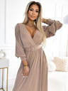 numoco FIORELLA Langes Kleid mit breitem Gürtel und Ausschnitt - beige Numoco