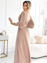 numoco FIORELLA Langes Kleid mit breitem Gürtel und Ausschnitt - beige Numoco
