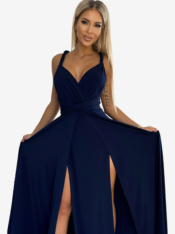 numoco Elegantes langes Kleid mit vielen Bindungen - dunkelblau Numoco