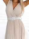 numoco Plissee-Kleid mit breitem Gürtel und Ausschnitt - beige Numoco
