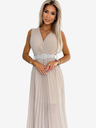 numoco Plissee-Kleid mit breitem Gürtel und Ausschnitt - beige Numoco