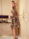 numoco Chiffonkleid mit Ausschnitt und Schnürung hinten - Leopardenmuster + Rose Numoco