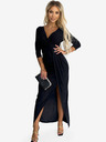 numoco Glänzendes Kleid mit Ausschnitt und Beinschlitz - Schwarz Numoco