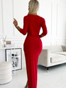 numoco Glitzerkleid mit Dekolleté und Beinschlitz - Rot Numoco