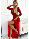 numoco Glitzerkleid mit Dekolleté und Beinschlitz - Rot Numoco