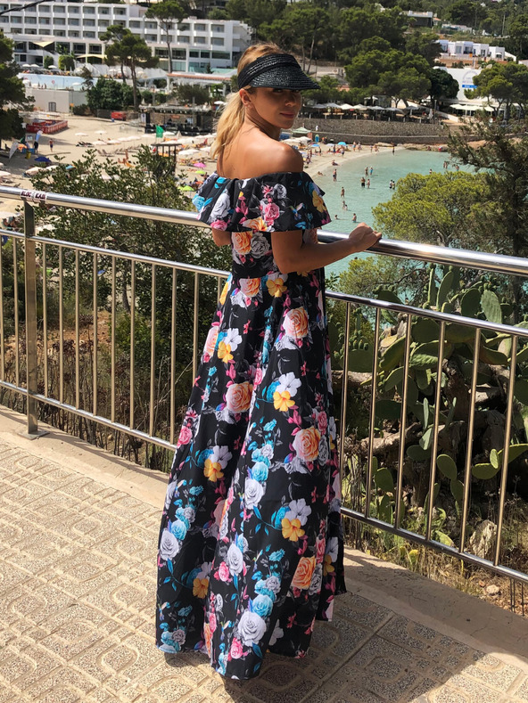 numoco Langes Kleid mit Rüschen - schwarz + bunte Blumen Numoco