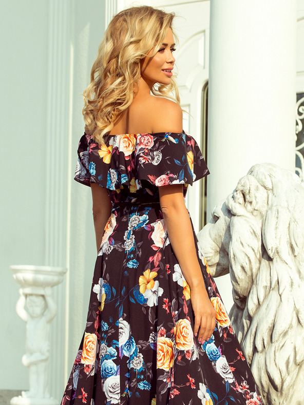 numoco Langes Kleid mit Rüschen - schwarz + bunte Blumen Numoco