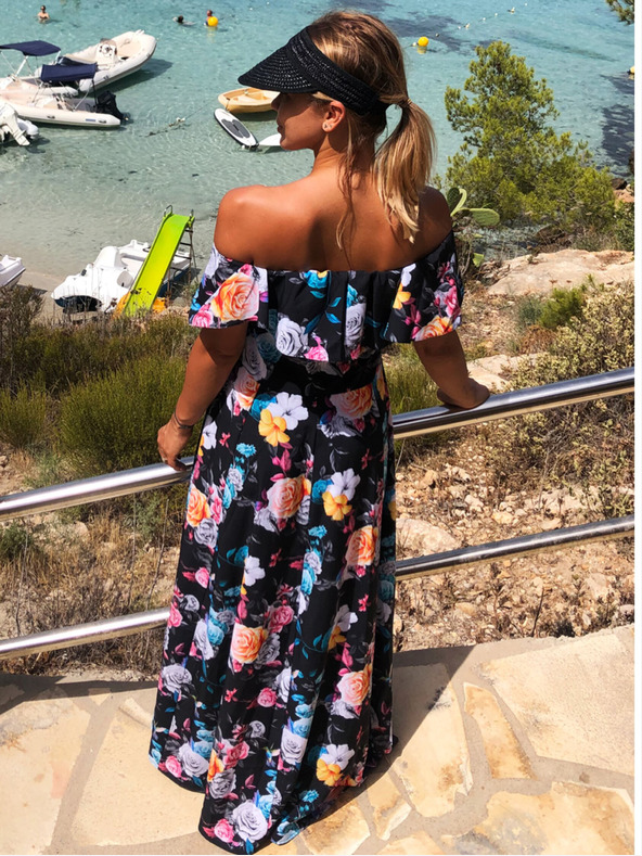 numoco Langes Kleid mit Rüschen - schwarz + bunte Blumen Numoco