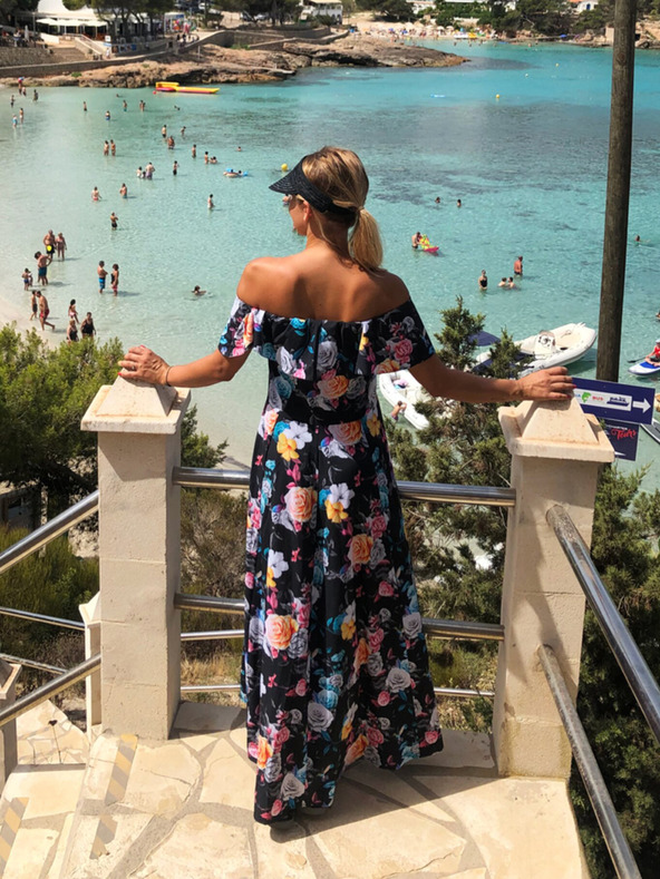 numoco Langes Kleid mit Rüschen - schwarz + bunte Blumen Numoco