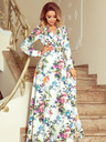 numoco Langes Kleid mit Rüschenausschnitt - bunte Rosen und blaue Vögel Numoco