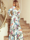 numoco Langes Kleid mit Rüschenausschnitt - bunte Rosen und blaue Vögel Numoco
