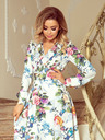 numoco Langes Kleid mit Rüschenausschnitt - bunte Rosen und blaue Vögel Numoco