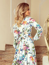numoco Langes Kleid mit Rüschenausschnitt - bunte Rosen und blaue Vögel Numoco