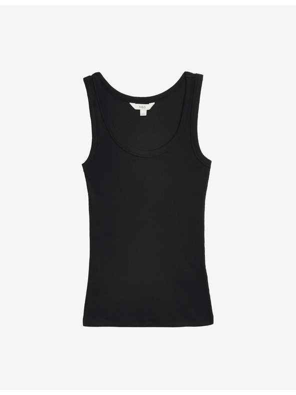 Marks & Spencer Geripptes, eng anliegendes Tanktop aus reiner Baumwolle Marks & Spencer schwarz