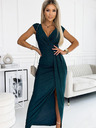 numoco Glänzendes kurzärmeliges Kleid mit Cut-out-Ausschnitt und Beinschlitz - grün Numoco