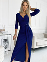 numoco Glänzendes Kleid mit Dekolleté und Beinschlitz - blau mit Glitzer Numoco
