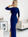 numoco Glänzendes Kleid mit Dekolleté und Beinschlitz - blau mit Glitzer Numoco